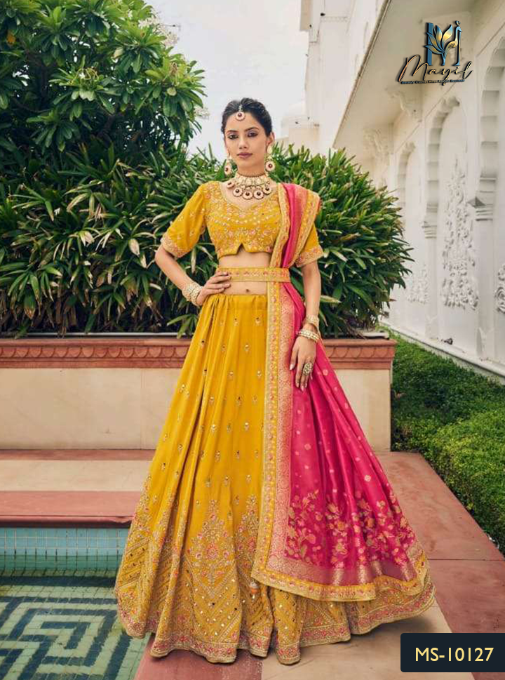 Mustard bridal lehenga deals