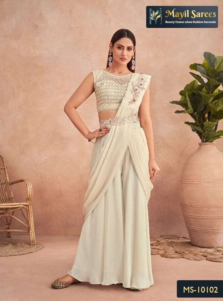 Buy Beautiful Ready to Wear Saree With Designer Blouse Indo Western  Collection Online 2023 - Eclothing